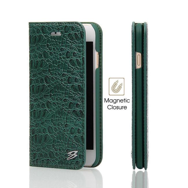 Green Fierre Shann Crocodile Genuine Cow Leather Wallet iPhone 7 PLUS Case