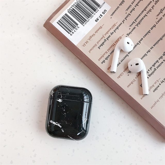 For Apple AirPods 1/2 Case Black Marble Pattern Wireless Earphones Charging Box Protective Cover, Scratchproof