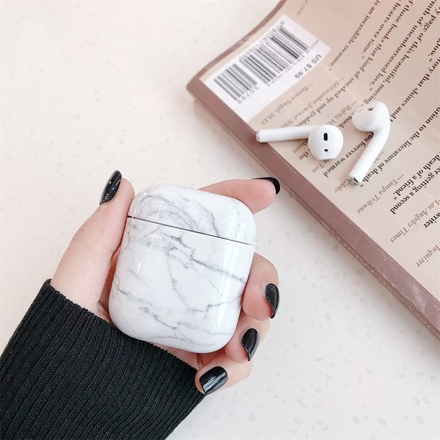 For Apple AirPods 1/2 Case White Marble Pattern Wireless Earphones Charging Box Protective Cover, Scratchproof