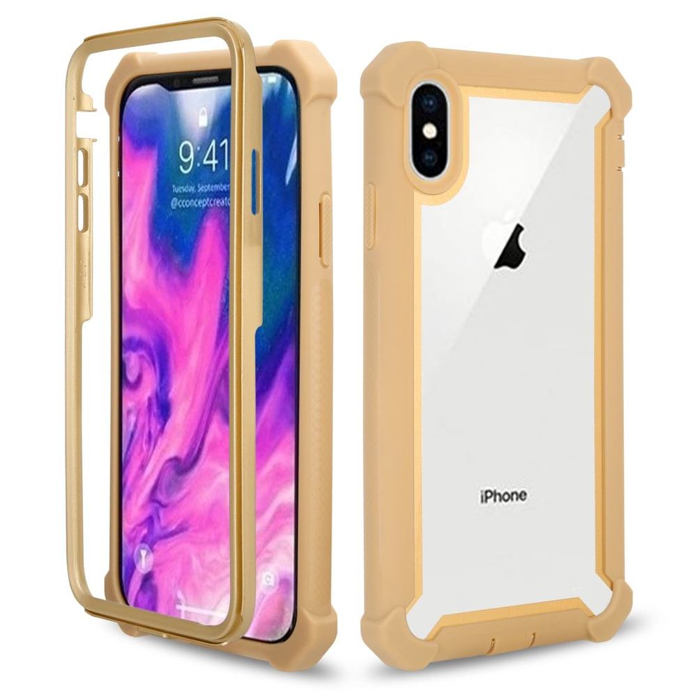 iPhone XS Max Case Gold Four-Corner Shockproof All-Inclusive Transparent Space Cover with Bumper Edges, Anti Slip Grip