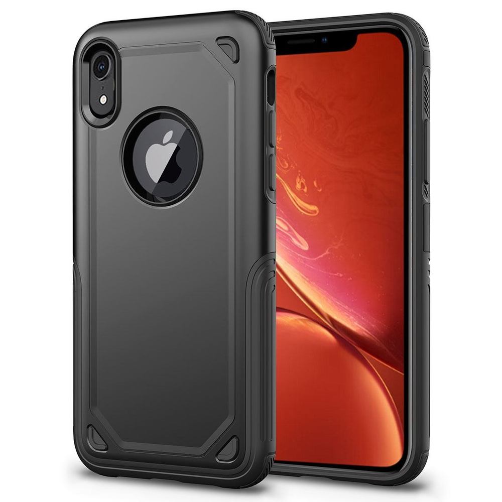 iPhone XR Case Black Shockproof Rugged Armor Protective Cover with Wireless Charging Support