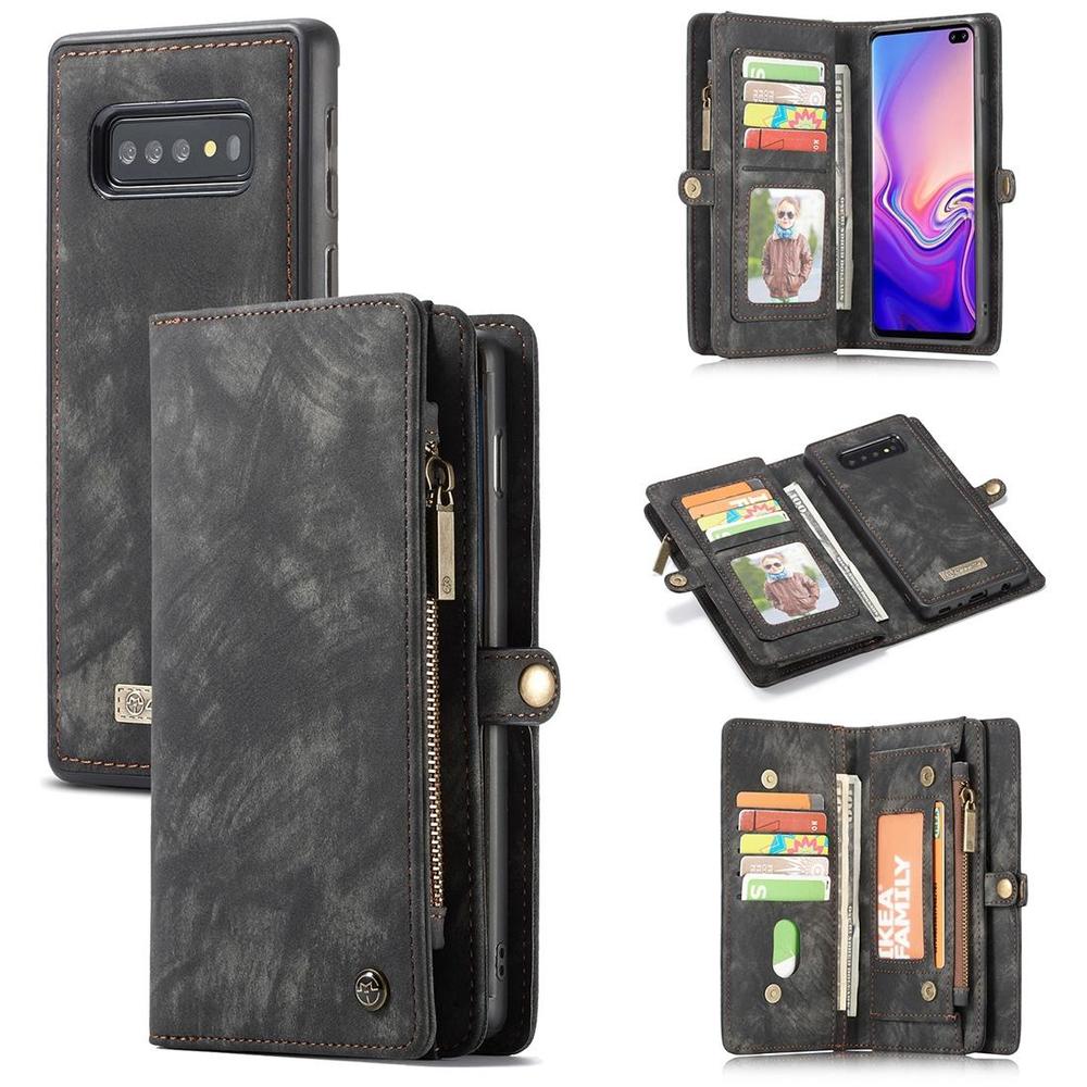 Samsung Galaxy S10 Case Black PU Leather Detachable Cover, 11 Card Slots, 2 Cash Pockets, 2 Photo Frames, Kickstand