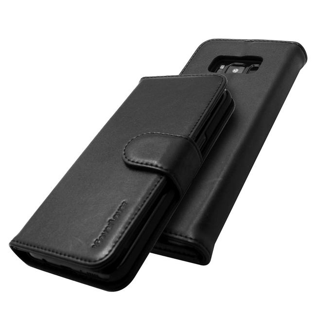 Samsung Galaxy S8 Case iCoverLover Black Genuine Leather Folio Wallet Cover, 3 Card Slots, 1 Cash Slot, Magnetic Flap