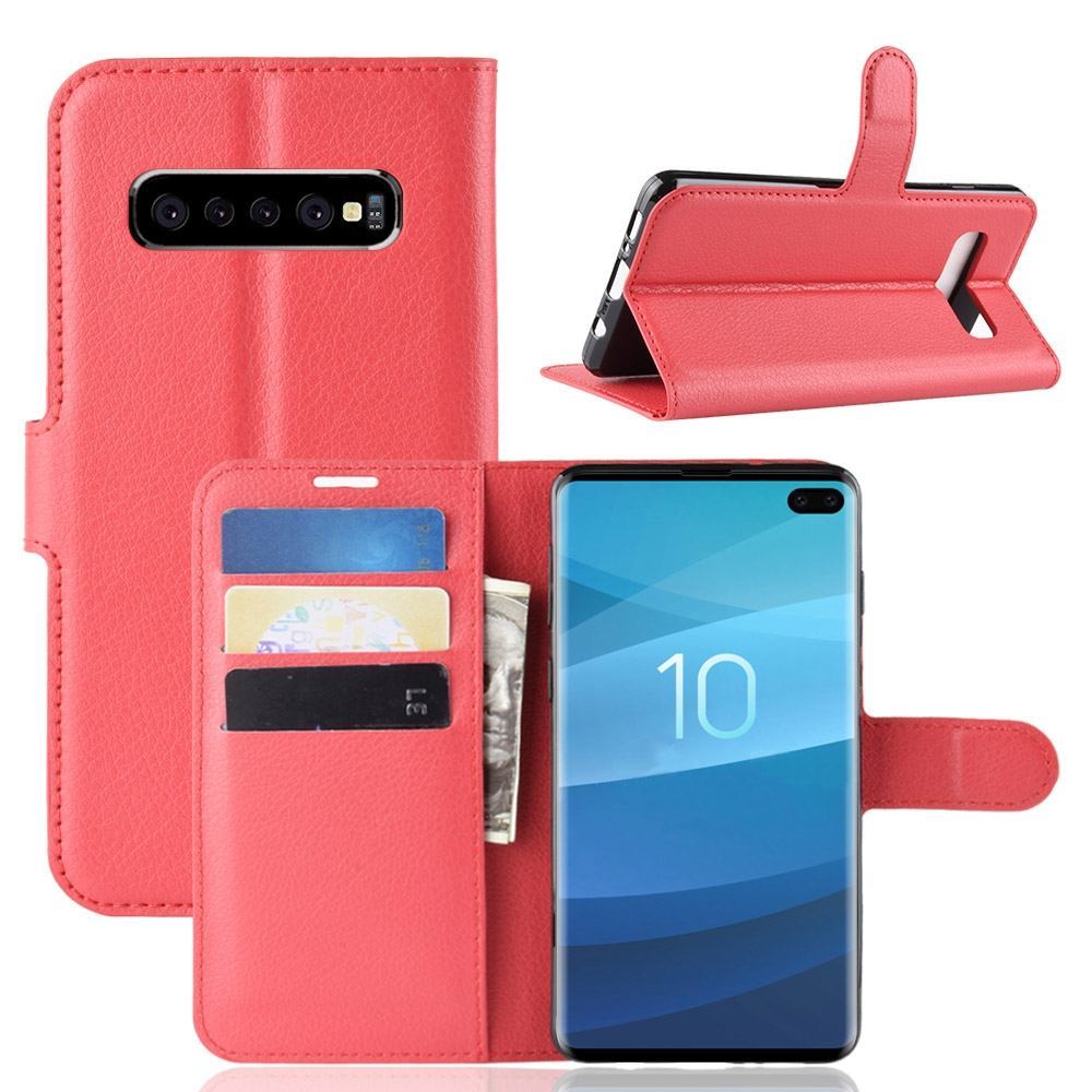 Samsung Galaxy S10 5G Red Lychee Texture Horizontal Flip Leather Cover With 3 Card Slots & Stand