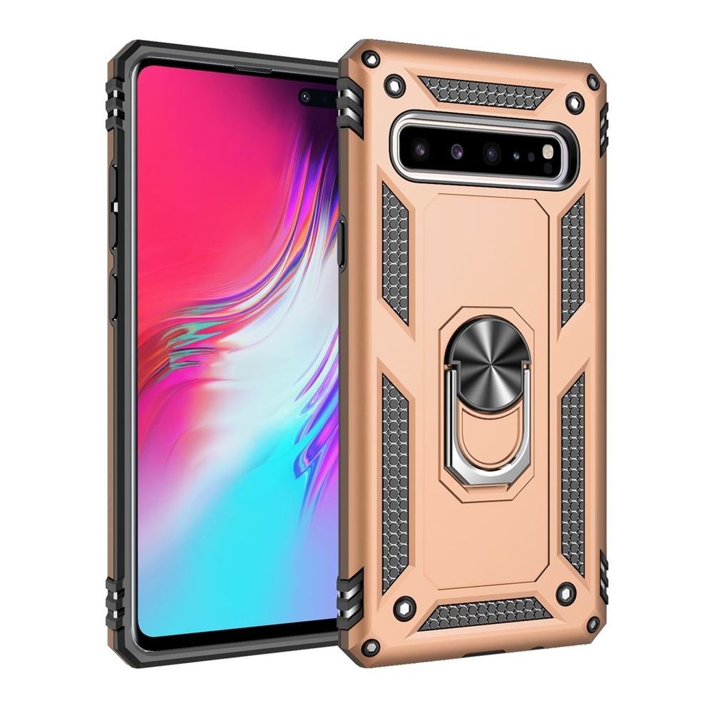 Samsung Galaxy S10 5G Case Gold Armour Shockproof TPU + PC Cover with 360 Degree Rotation Holder