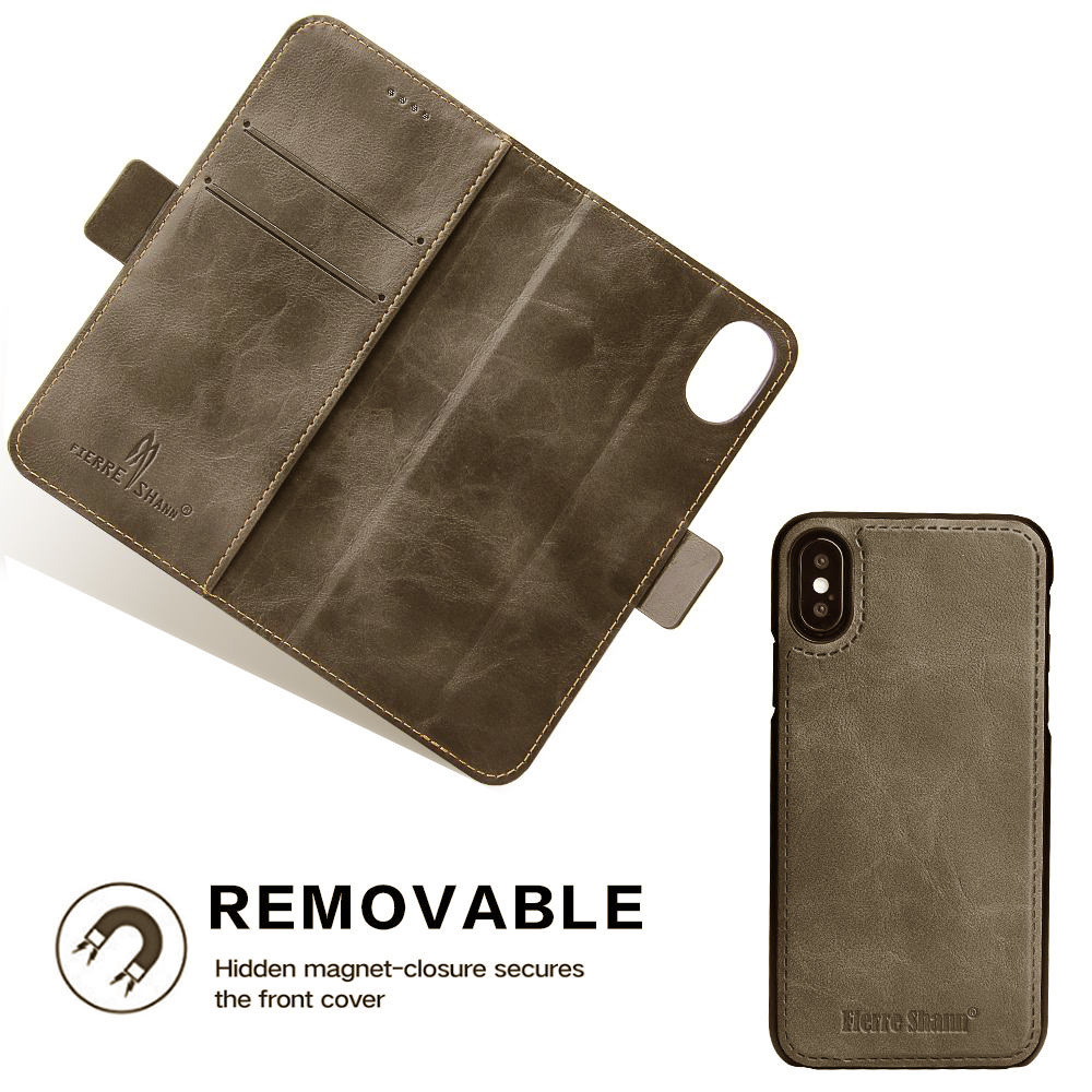 Beige Fierre Shann Detachable Leather Wallet iPhone XS & X Case