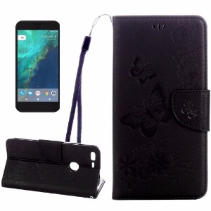 Black Butterflies Emboss Leather Wallet Google Pixel Case