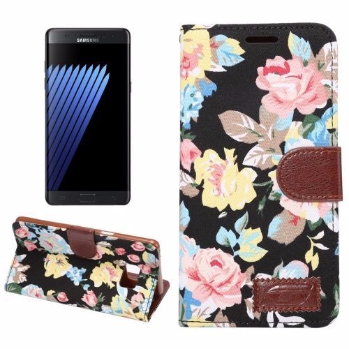 Black Cotton Print Texture Wallet Samsung Galaxy Note 7 Case