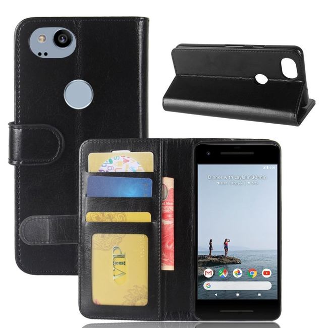 Black Wild Horse Leather Wallet Google Pixel 2 Case