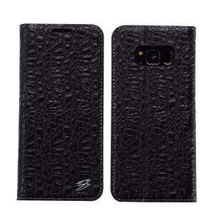 Black Fierre Shann Crocodile Genuine Cow Leather Wallet Samsung Galaxy S8 Case