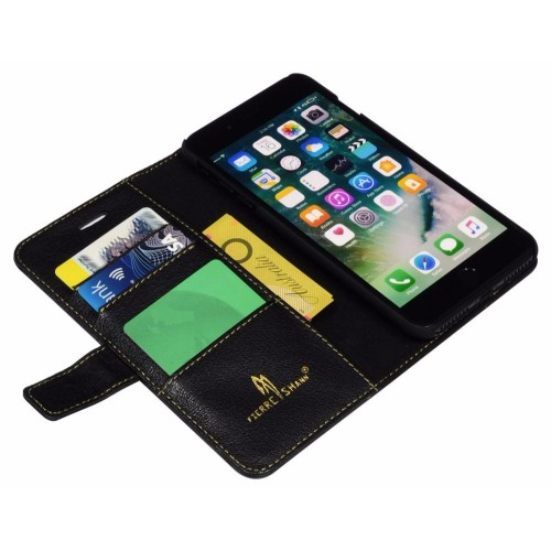 Black Fierre Shann Genuine Cowhide Leather Wallet iPhone 7 PLUS Case