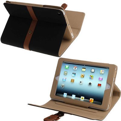 Black Genuine Leather Buckle iPad mini 1/2/3 Case