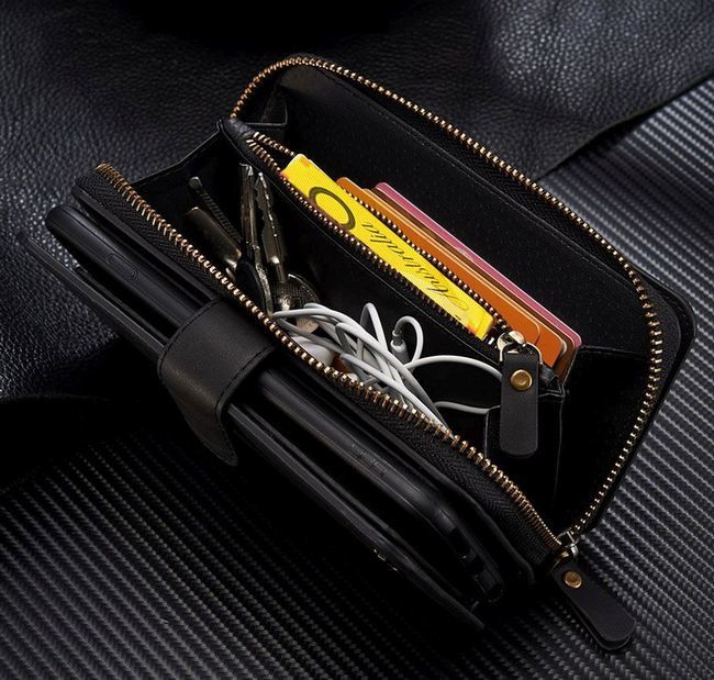 Black Genuine Leather Zipper Wallet Detachable Samsung S8 Case
