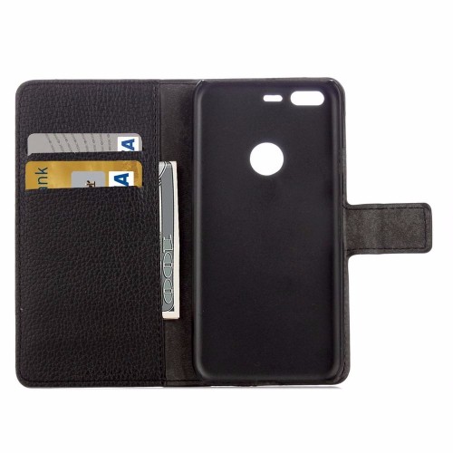 Black Lychee Leather Wallet Google Pixel XL Case
