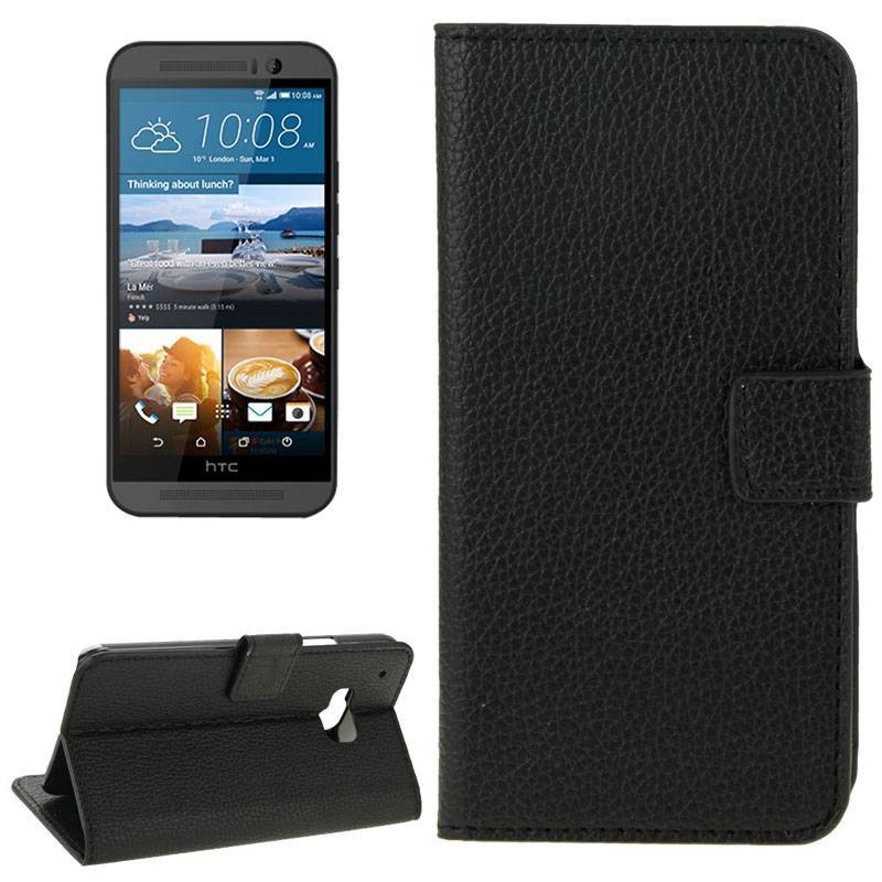 Black Lychee Leather Wallet HTC One M9 Case