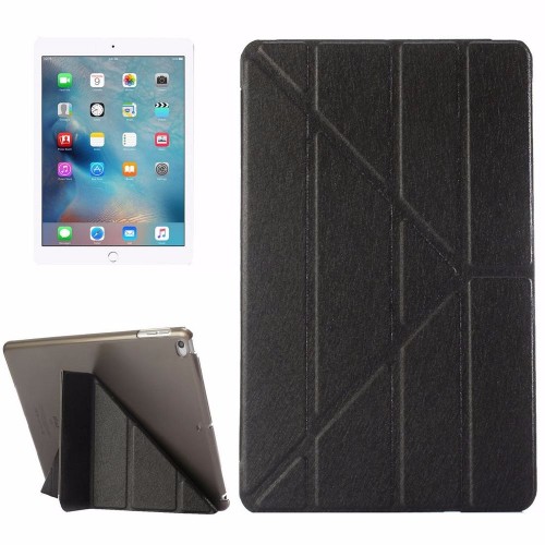 Black Silk Textured 3-folding Leather iPad 2017 9.7-inch Case