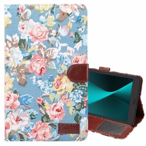 Blue Flower Cloth Leather Wallet Samsung Galaxy Tab A 8.0 2017 Case