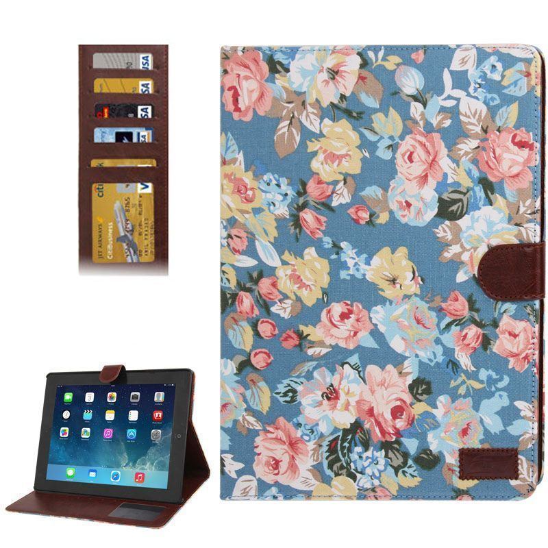 Blue Peony Leather Wallet iPad 2/3/4 Case