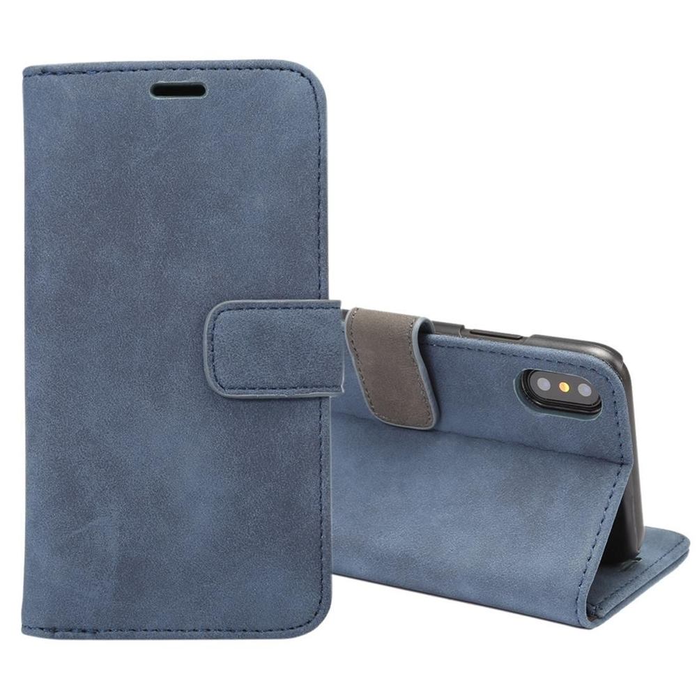 Dark Blue Sheep Texture Leather Wallet Flip iPhone X Case