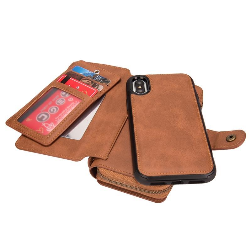 Brown genuine leather detachable iPhone X case