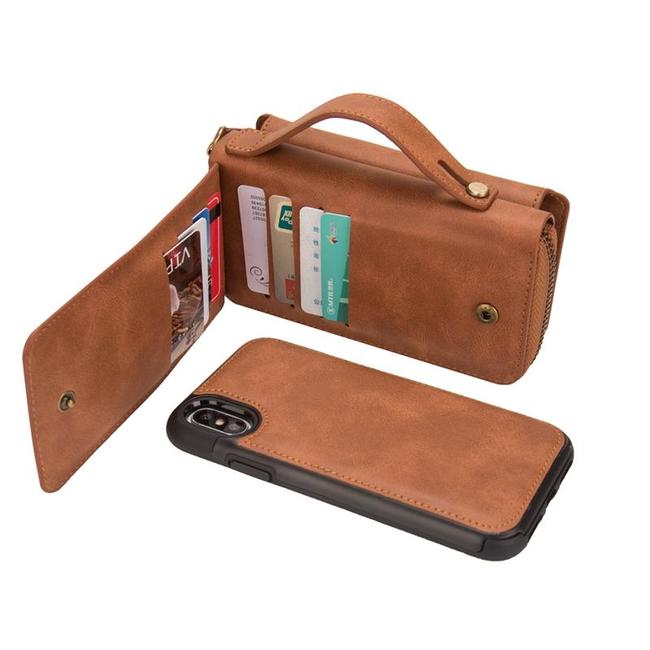 Brown genuine leather detachable iPhone X case