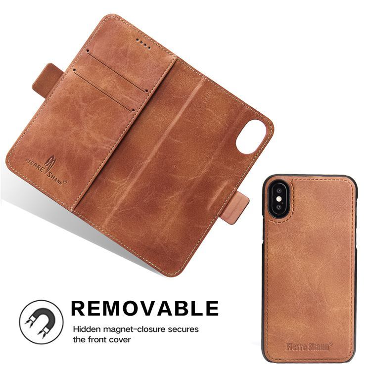 Brown Fierre Shann Detachable Leather Wallet iPhone XS & X Case