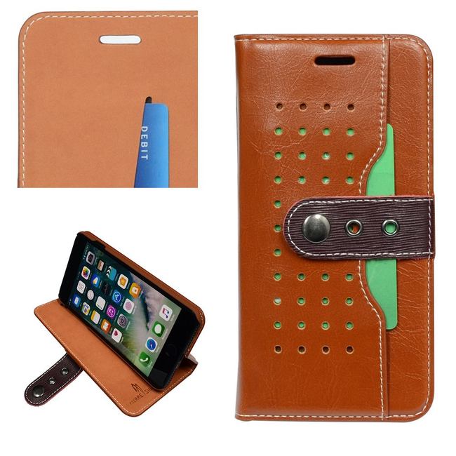 Brown Fierre Shann Buckle Leather Wallet iPhone 7 PLUS Case