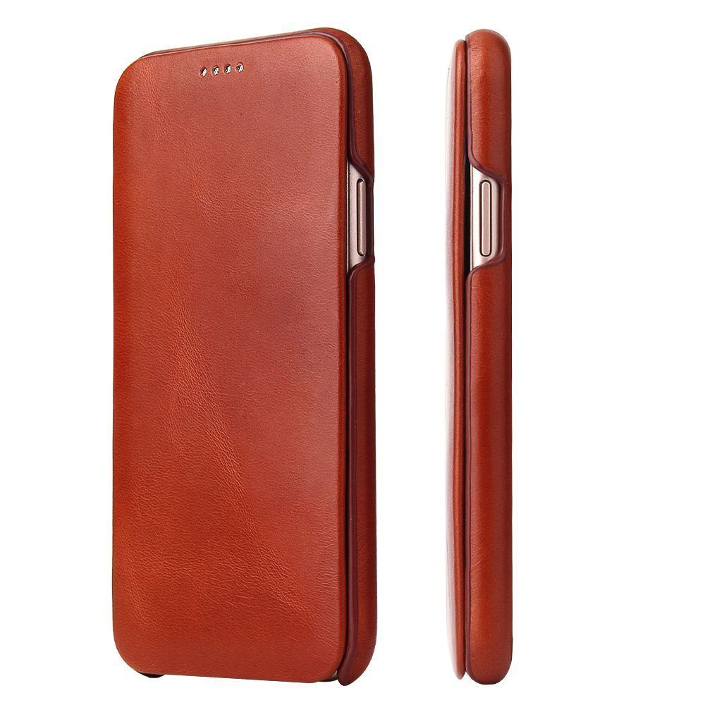 Brown Fierre Shann Genuine Leather Flip iPhone X Case