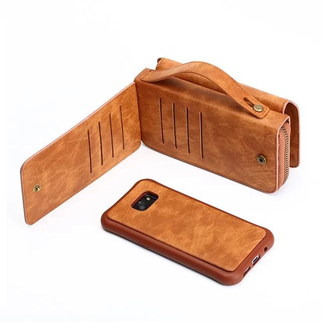 Brown Genuine Leather Zipper Wallet Detachable Samsung S8 PLUS Case