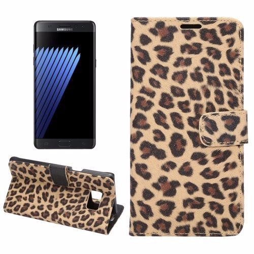 Brown Leopard Leather Wallet Samsung Galaxy NOTE 7 Case