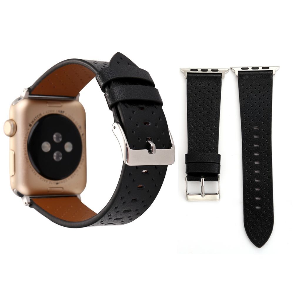 Black Perforated Genuine Leather Wristwatch Strap 40mm,38mm for Apple Watch Series 1,2,3 and 4