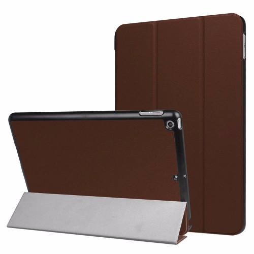 Coffee Karst Textured 3-fold Leather iPad 2017 9.7-inch Case