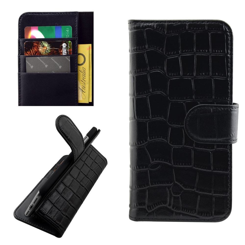 Black crocodile texture genuine cow leather case