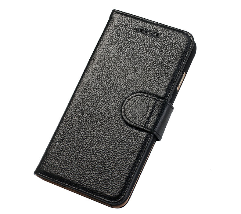 Fashion Black Cowhide Genuine Leather Wallet iPhone 6 & 6S Case