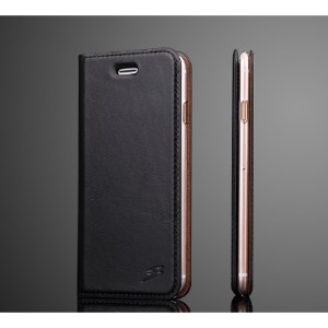 Fashion Black Oil Wax Cowhide Genuine Leather Wallet iPhone 8 & 7 Case