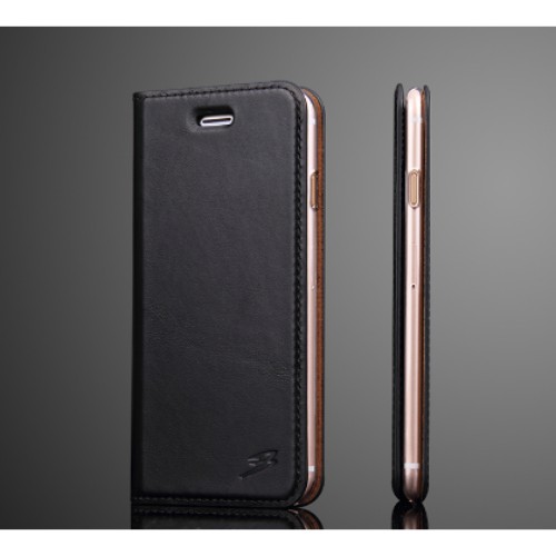 Fashion Black Oil Wax Cowhide Genuine Leather Wallet iPhone 8 PLUS & 7 PLUS Case