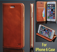 Fashion Brown Oil Wax Cowhide Genuine Leather Wallet iPhone 6 & 6S Case