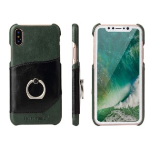 Fierre Shann Black Ring Holder Genuine Leather iPhone X Case