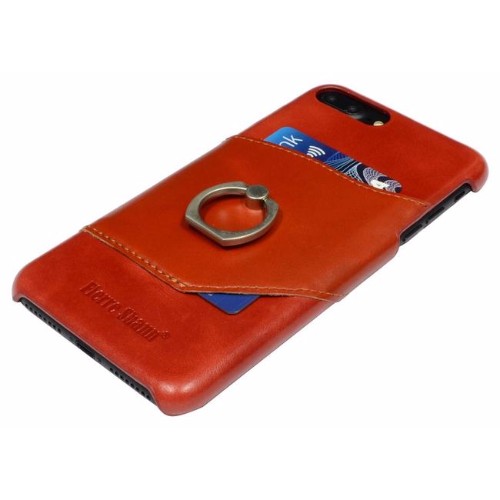 Fierre Shann Red Ring Holder Genuine Leather iPhone 7 PLUS Case