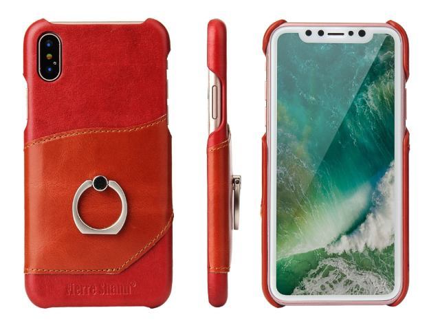Fierre Shann Red Ring Holder Genuine Leather iPhone XS MAX Case
