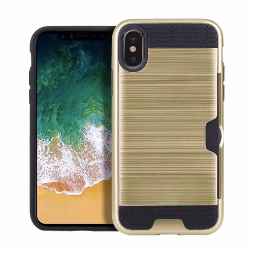 Gold Brushed Armor Card Slot iPhone X Case