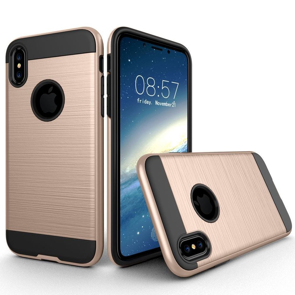 Gold Brushed Texture Armor iPhone XS & X Case