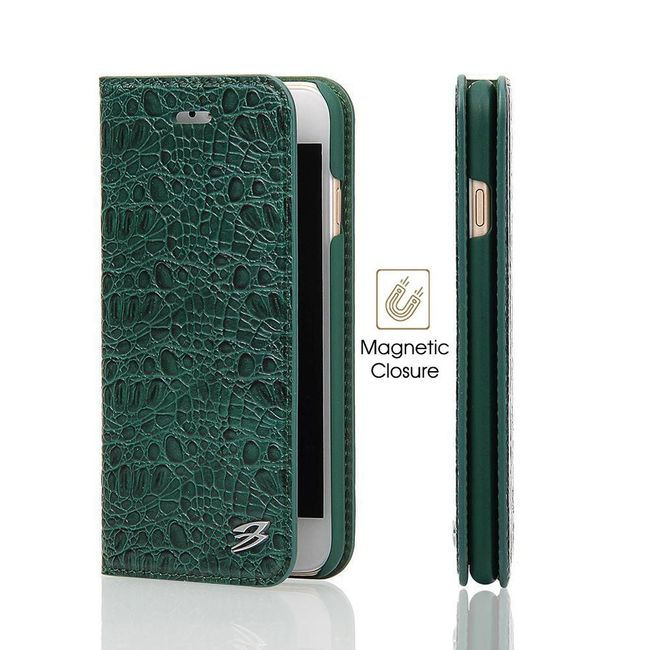 Green Fierre Shann Crocodile Genuine Cow Leather Wallet iPhone 6 & 6S Case