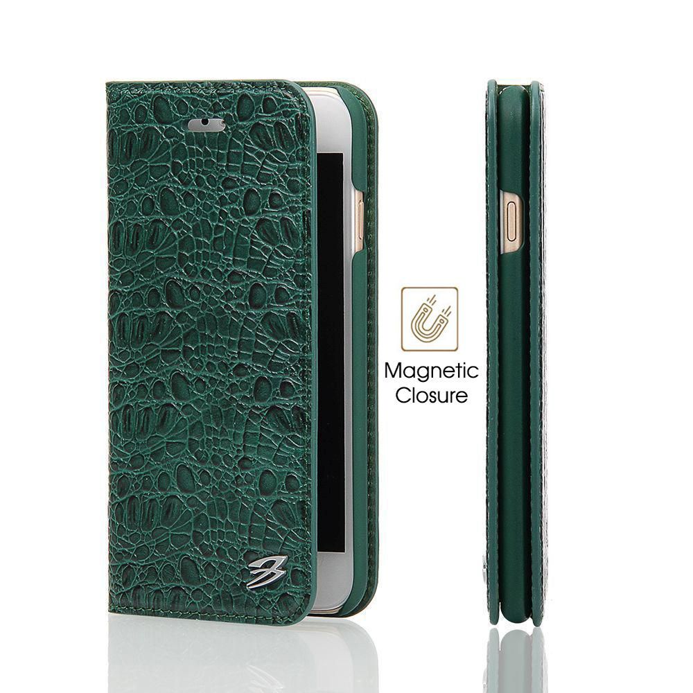 Green Fierre Shann Crocodile Genuine Cow Leather Wallet iPhone 7 Case