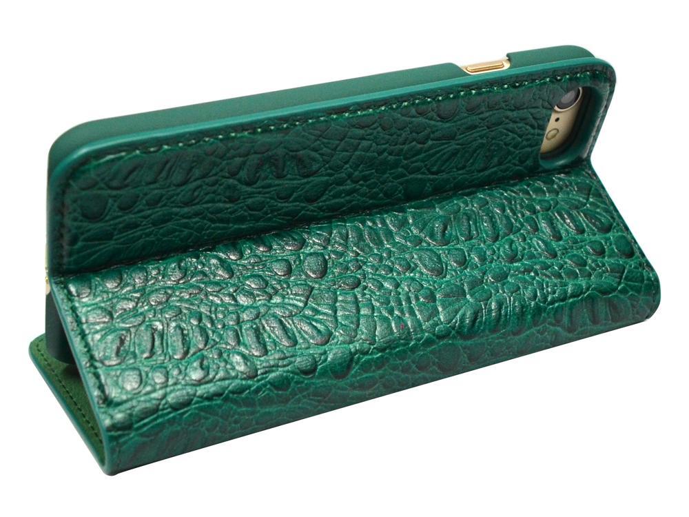 Green Fierre Shann Crocodile Genuine Cow Leather Wallet iPhone 7 Case