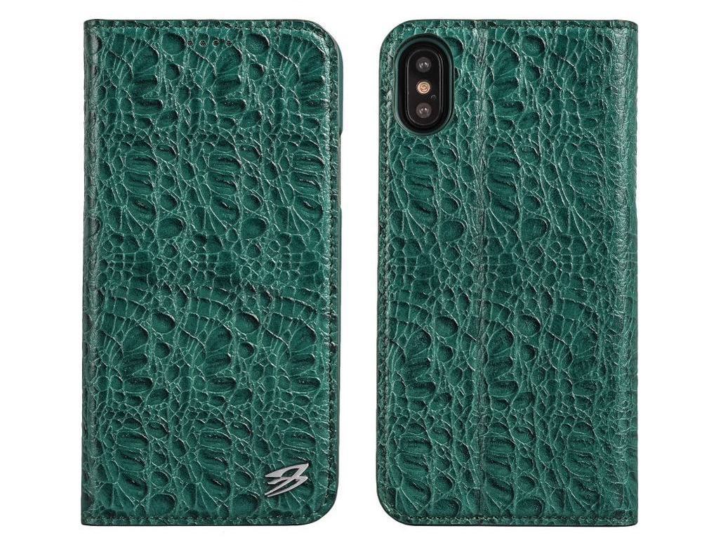 Green Fierre Shann Crocodile Genuine Cow Leather Wallet iPhone X Case