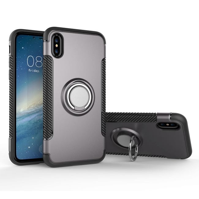 Grey Magnetic 360-degree Rotation Ring Armor iPhone X Case