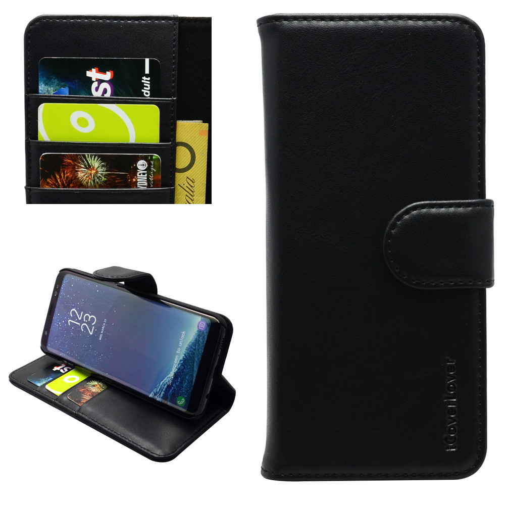 iCoverLover Black Real Top-grain Cow Leather Wallet Samsung Galaxy Note 8 Case