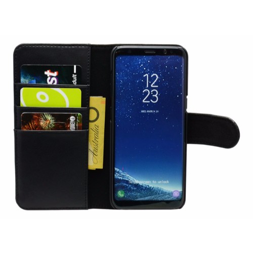 iCoverLover Black Real Top-grain Cow Leather Wallet Samsung Galaxy S8 Case