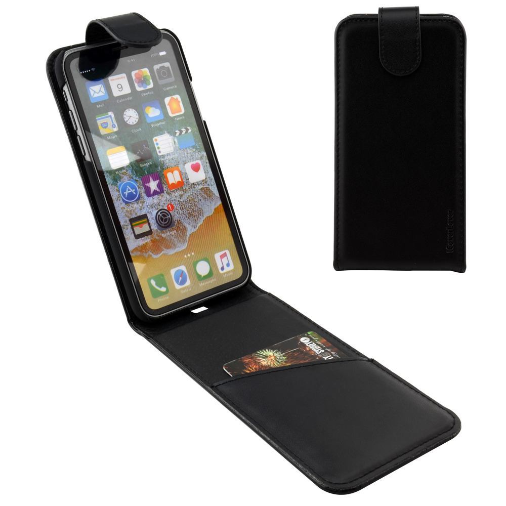 iCoverLover Black Vertical Flip Genuine Leather iPhone X Case